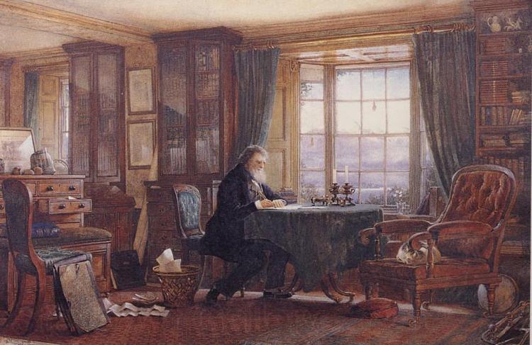William Gershom Collingwood John Ruskin in his Study at Brantwood Cumbria Norge oil painting art
